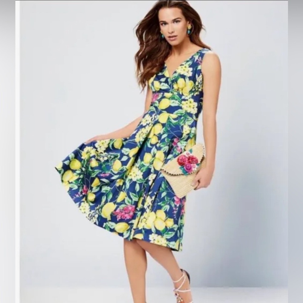 Betsey Johnson Lemon Dress size 6 v neck back zip .blue